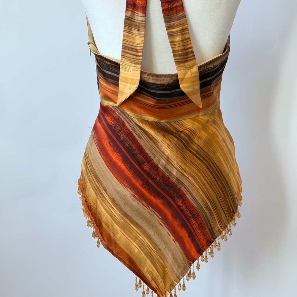 100% Silk Vintage Cache Beaded Halter Top - Picture 6 of 6